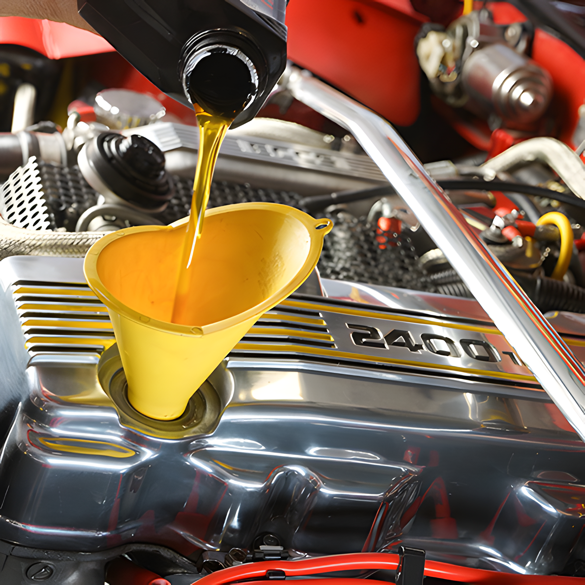 Fresh oil being poured during a service at Heartlands Auto Centre