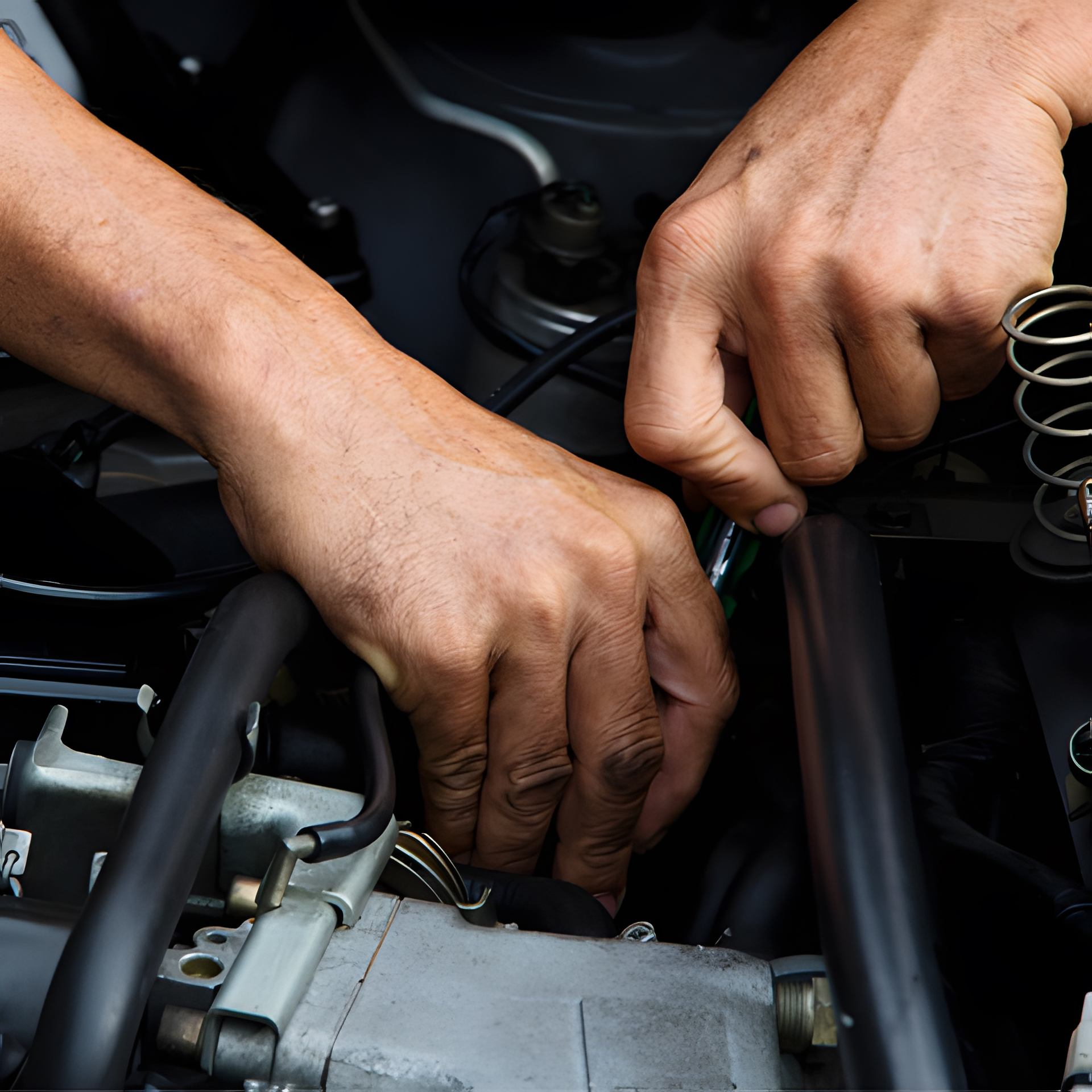 A mechanic working on an engine at Heartlands Auto Centre